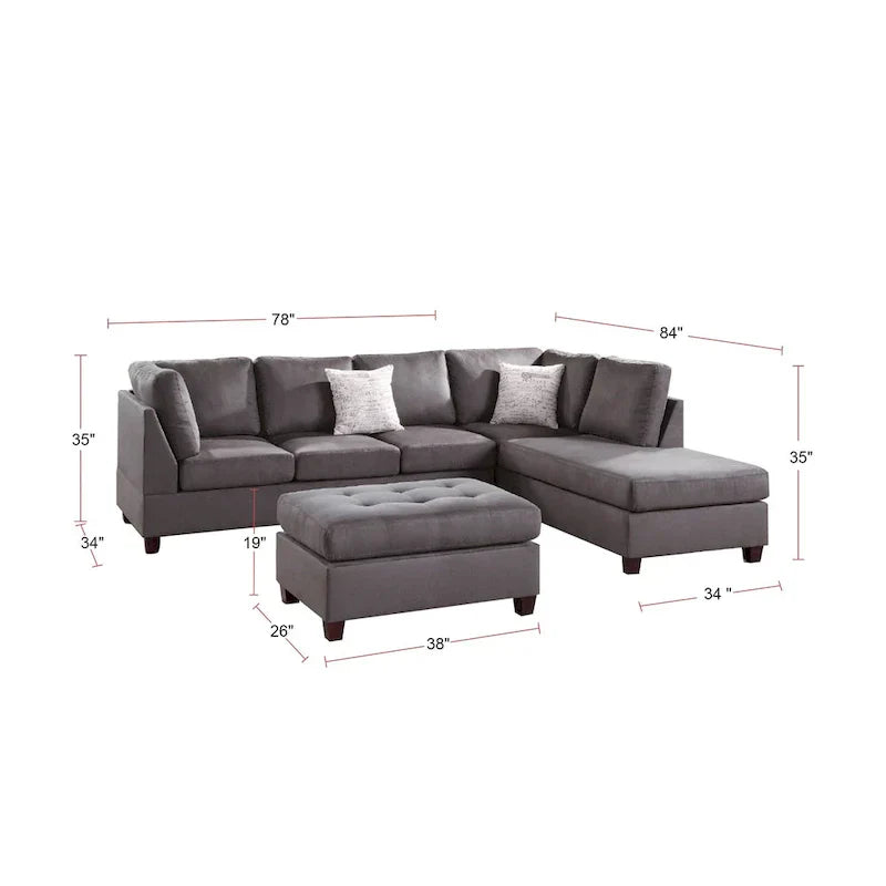 Ensemble Canapé Sectionnel 3 Pièces en Microfibre