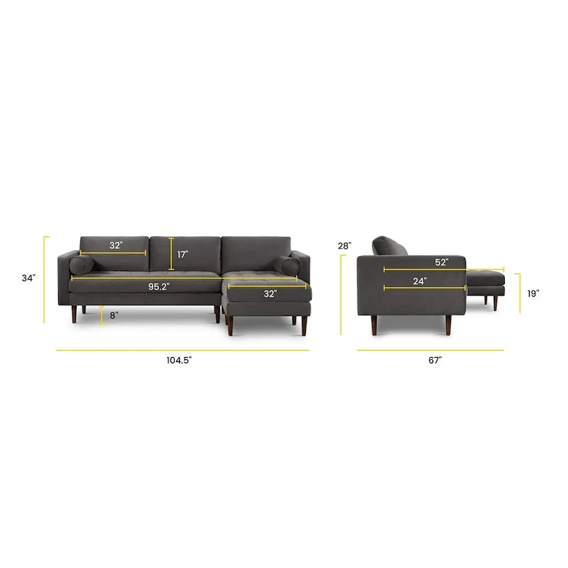 Poly & Bark Napa Canapé sectionnel droit en tissu 104.5