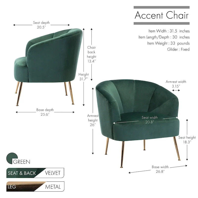 Porthos Home Skye - Fauteuil d'appoint capitonné en velours avec pieds chromés