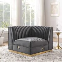 Fauteuil d'angle droit pour canapé sectionnel modulaire en velours performance capitonné à canaux Sanguine