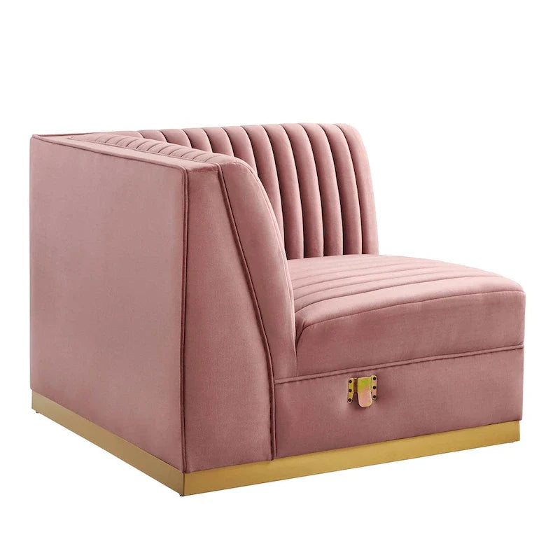 Fauteuil d'angle droit pour canapé sectionnel modulaire en velours performance capitonné à canaux Sanguine