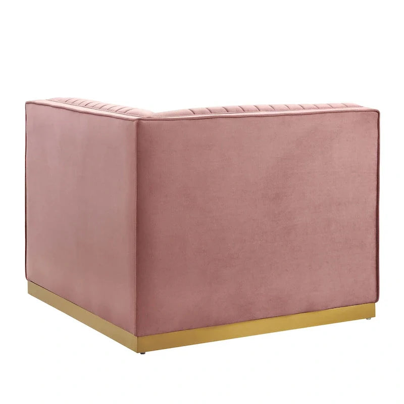 Fauteuil d'angle droit pour canapé sectionnel modulaire en velours performance capitonné à canaux Sanguine