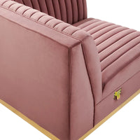 Fauteuil d'angle droit pour canapé sectionnel modulaire en velours performance capitonné à canaux Sanguine