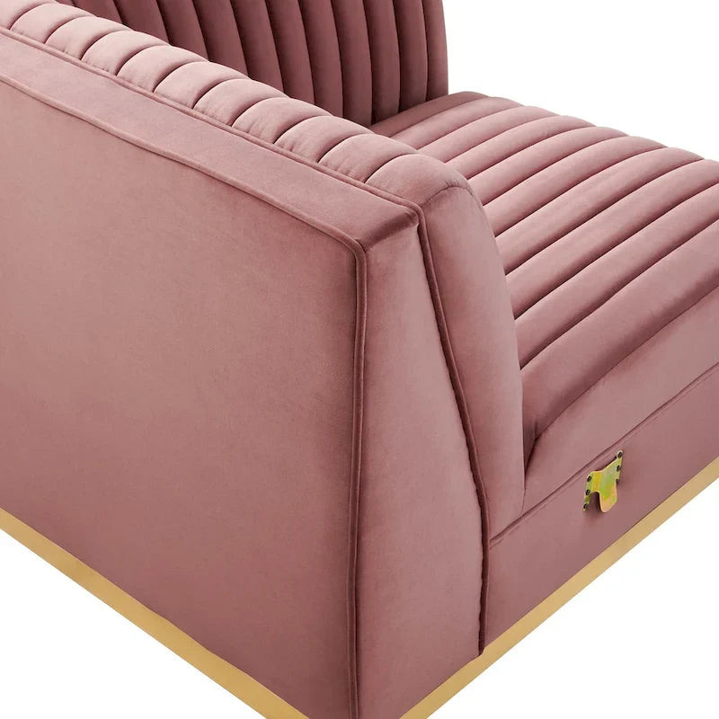 Fauteuil d'angle droit pour canapé sectionnel modulaire en velours performance capitonné à canaux Sanguine