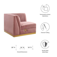 Fauteuil d'angle droit pour canapé sectionnel modulaire en velours performance capitonné à canaux Sanguine