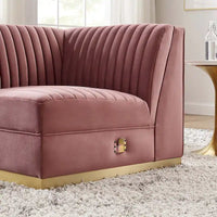 Fauteuil d'angle droit pour canapé sectionnel modulaire en velours performance capitonné à canaux Sanguine