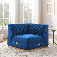 Fauteuil d'angle droit pour canapé sectionnel modulaire en velours performance capitonné à canaux Sanguine