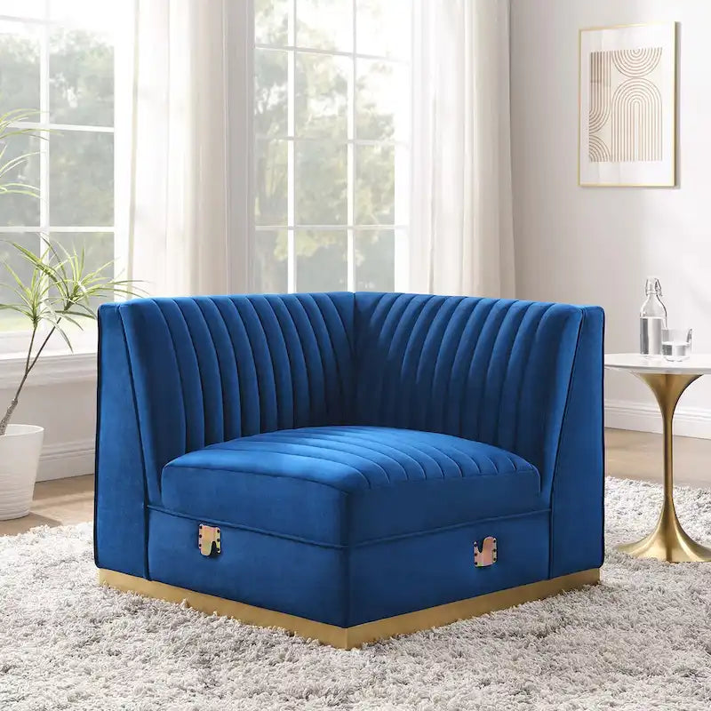 Fauteuil d'angle droit pour canapé sectionnel modulaire en velours performance capitonné à canaux Sanguine