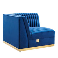 Fauteuil d'angle droit pour canapé sectionnel modulaire en velours performance capitonné à canaux Sanguine