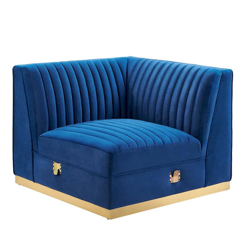 Fauteuil d'angle droit pour canapé sectionnel modulaire en velours performance capitonné à canaux Sanguine