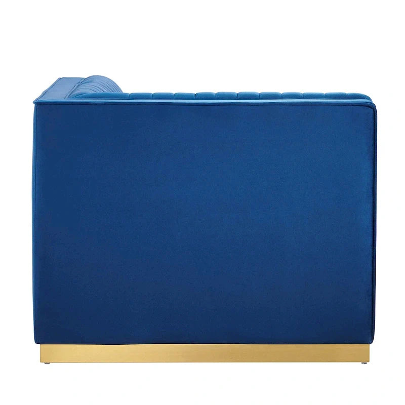 Fauteuil d'angle droit pour canapé sectionnel modulaire en velours performance capitonné à canaux Sanguine