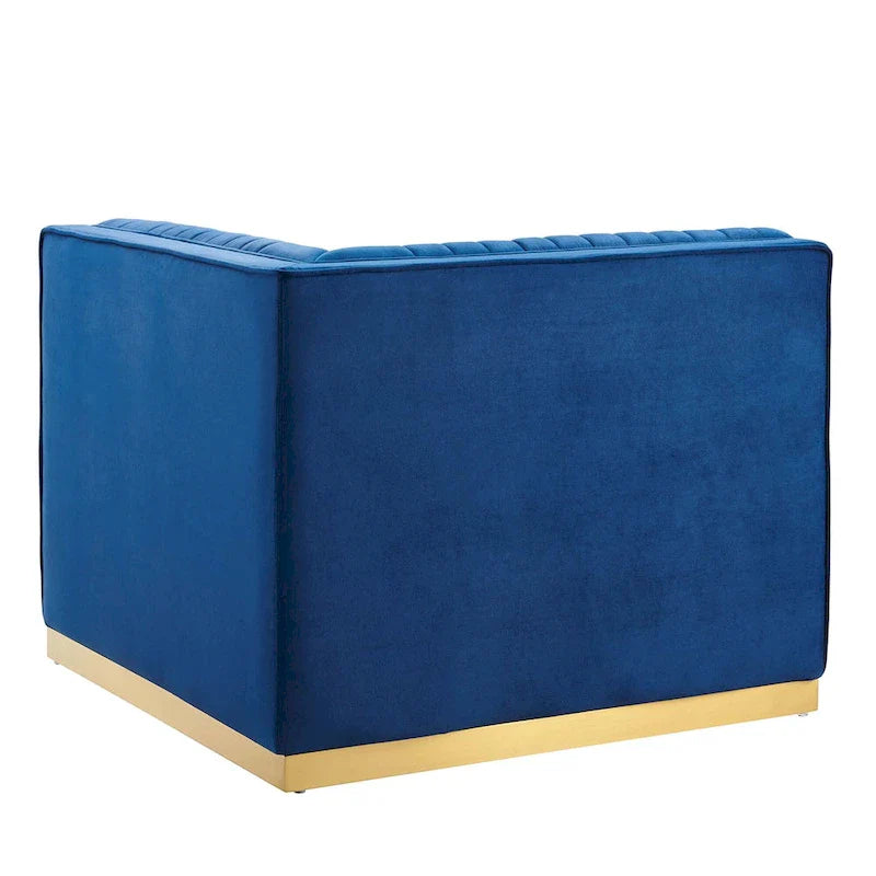 Fauteuil d'angle droit pour canapé sectionnel modulaire en velours performance capitonné à canaux Sanguine