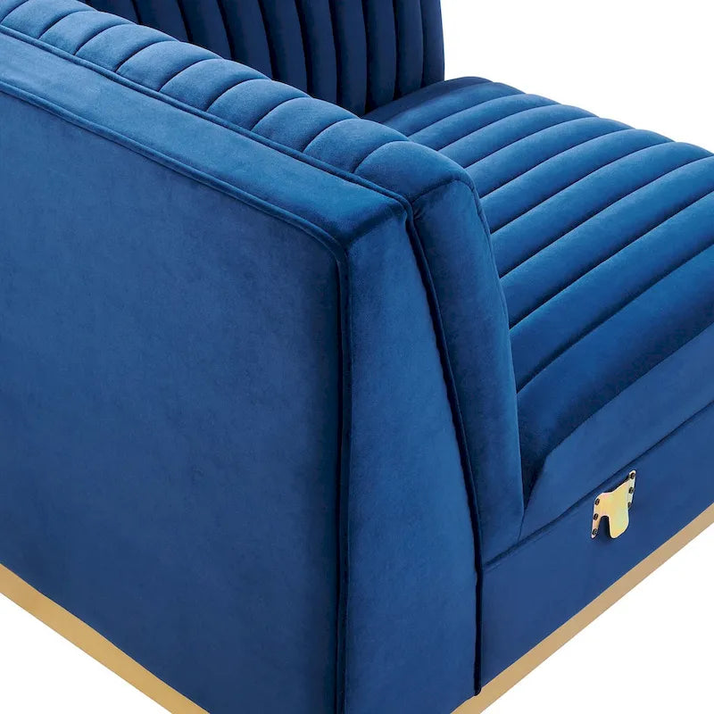 Fauteuil d'angle droit pour canapé sectionnel modulaire en velours performance capitonné à canaux Sanguine