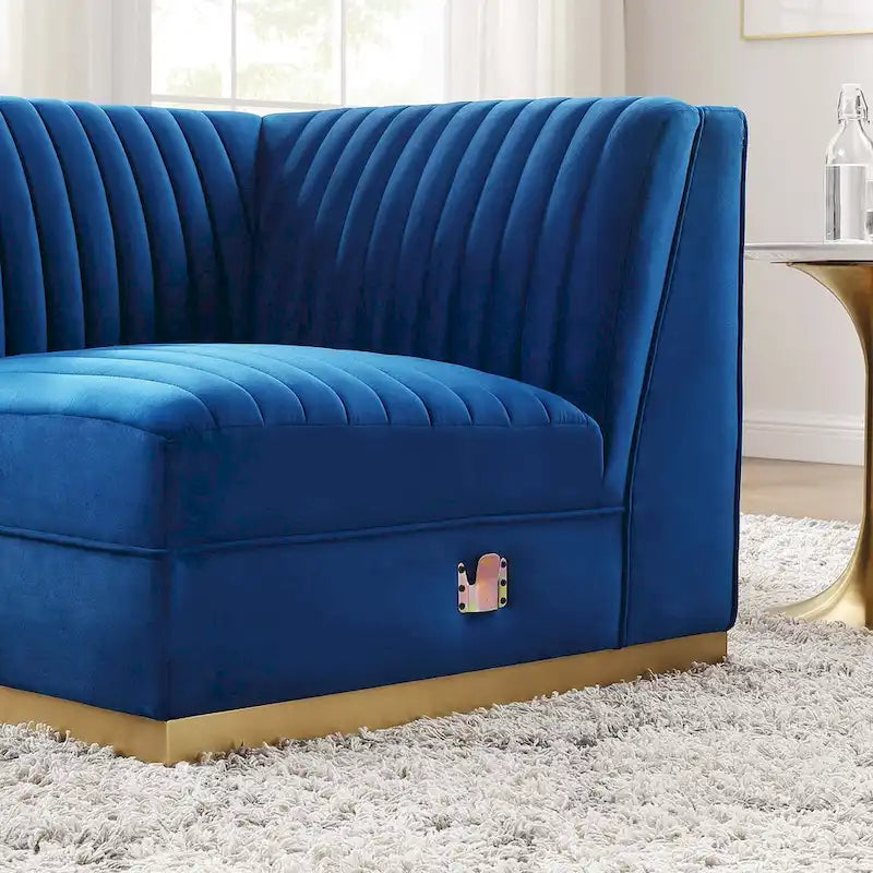 Fauteuil d'angle droit pour canapé sectionnel modulaire en velours performance capitonné à canaux Sanguine