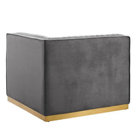 Fauteuil d'angle droit pour canapé sectionnel modulaire en velours performance capitonné à canaux Sanguine