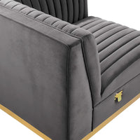 Fauteuil d'angle droit pour canapé sectionnel modulaire en velours performance capitonné à canaux Sanguine