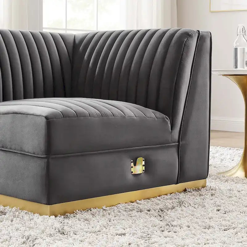 Fauteuil d'angle droit pour canapé sectionnel modulaire en velours performance capitonné à canaux Sanguine