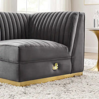 Fauteuil d'angle droit pour canapé sectionnel modulaire en velours performance capitonné à canaux Sanguine