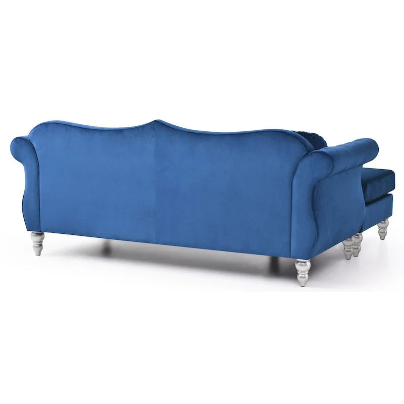 Canapé d'angle chesterfield en velours Hollywood de 81 po avec 2 coussins décoratifs – 81L x 35W x 34H
