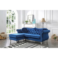 Canapé d'angle chesterfield en velours Hollywood de 81 po avec 2 coussins décoratifs – 81L x 35W x 34H