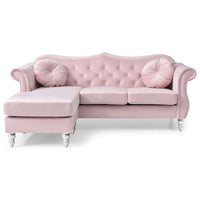 Canapé d'angle chesterfield en velours Hollywood de 81 po avec 2 coussins décoratifs – 81L x 35W x 34H
