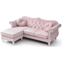 Canapé d'angle chesterfield en velours Hollywood de 81 po avec 2 coussins décoratifs – 81L x 35W x 34H