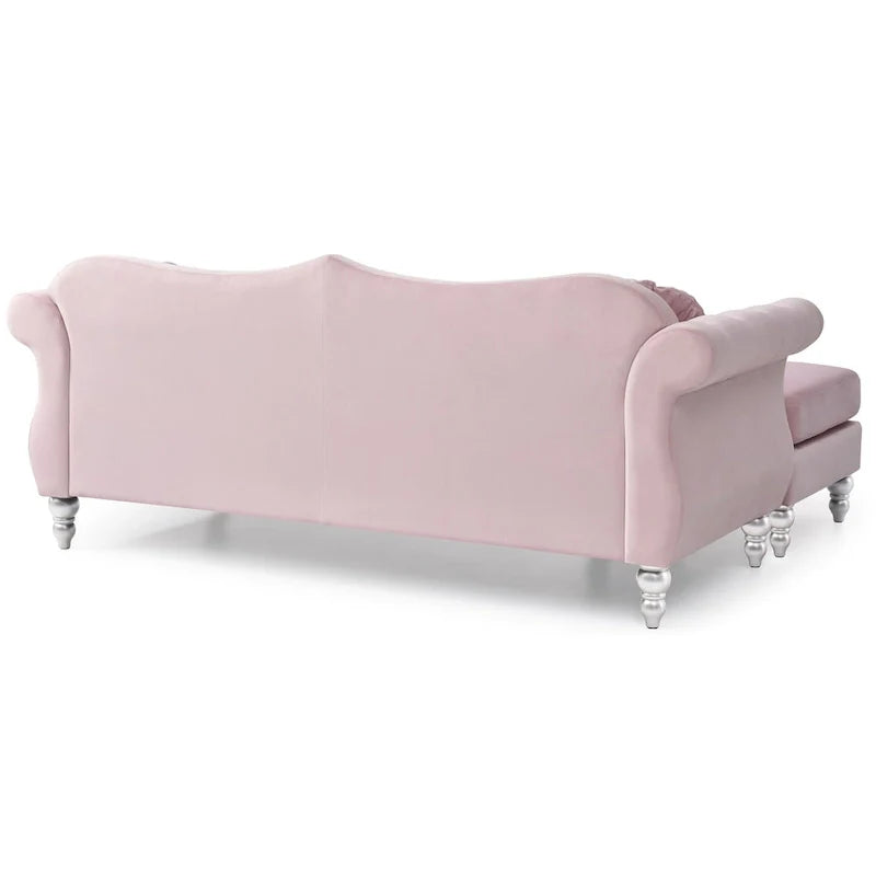 Canapé d'angle chesterfield en velours Hollywood de 81 po avec 2 coussins décoratifs – 81L x 35W x 34H