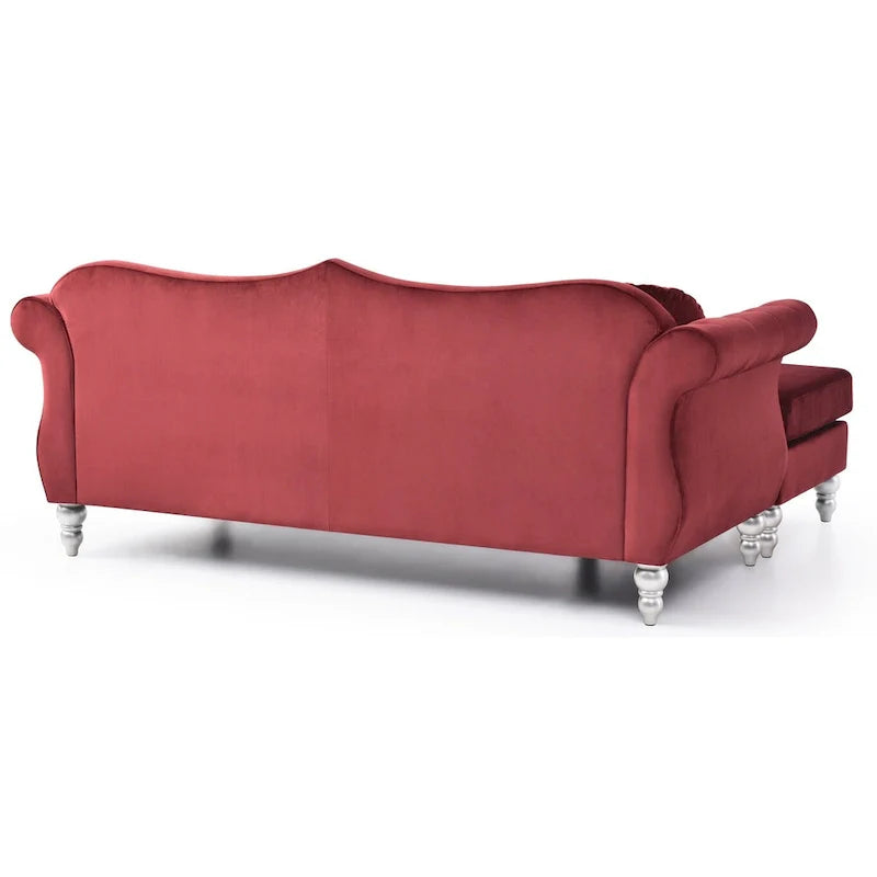 Canapé d'angle chesterfield en velours Hollywood de 81 po avec 2 coussins décoratifs – 81L x 35W x 34H