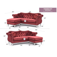 Canapé d'angle chesterfield en velours Hollywood de 81 po avec 2 coussins décoratifs – 81L x 35W x 34H
