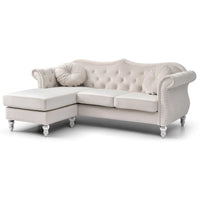 Canapé d'angle chesterfield en velours Hollywood de 81 po avec 2 coussins décoratifs – 81L x 35W x 34H