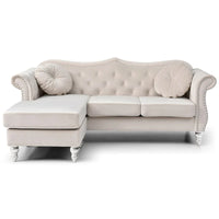 Canapé d'angle chesterfield en velours Hollywood de 81 po avec 2 coussins décoratifs – 81L x 35W x 34H