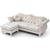 Canapé d'angle chesterfield en velours Hollywood de 81 po avec 2 coussins décoratifs – 81L x 35W x 34H