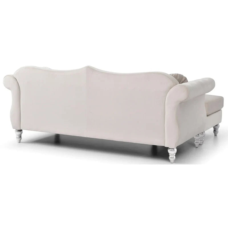 Canapé d'angle chesterfield en velours Hollywood de 81 po avec 2 coussins décoratifs – 81L x 35W x 34H