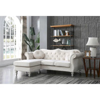 Canapé d'angle chesterfield en velours Hollywood de 81 po avec 2 coussins décoratifs – 81L x 35W x 34H