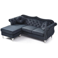 Canapé d'angle chesterfield en velours Hollywood de 81 po avec 2 coussins décoratifs – 81L x 35W x 34H