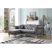 Canapé d'angle chesterfield en velours Hollywood de 81 po avec 2 coussins décoratifs – 81L x 35W x 34H