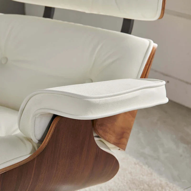 Ensemble Fauteuil et Ottoman en Cuir Véritable Style Mid-Century Moderne