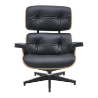 Ensemble Fauteuil et Ottoman en Cuir Véritable Style Mid-Century Moderne