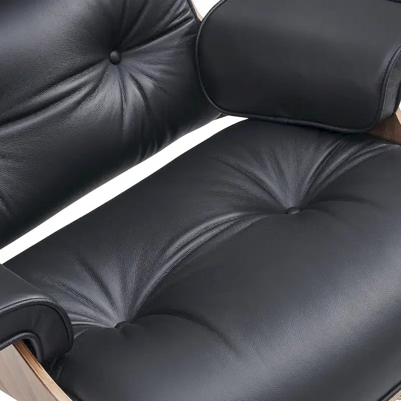 Ensemble Fauteuil et Ottoman en Cuir Véritable Style Mid-Century Moderne