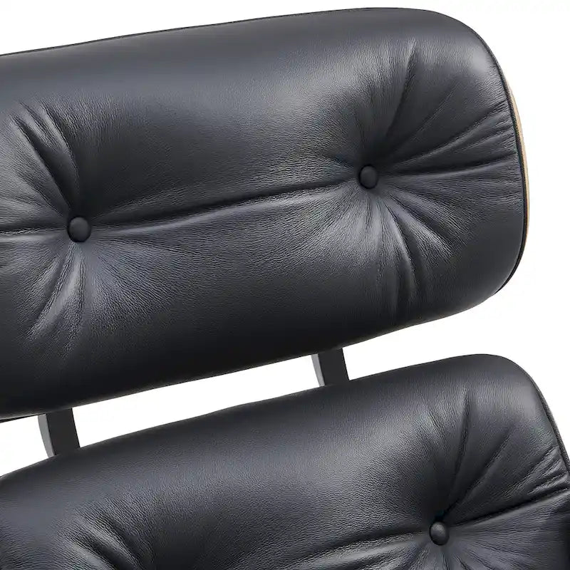 Ensemble Fauteuil et Ottoman en Cuir Véritable Style Mid-Century Moderne