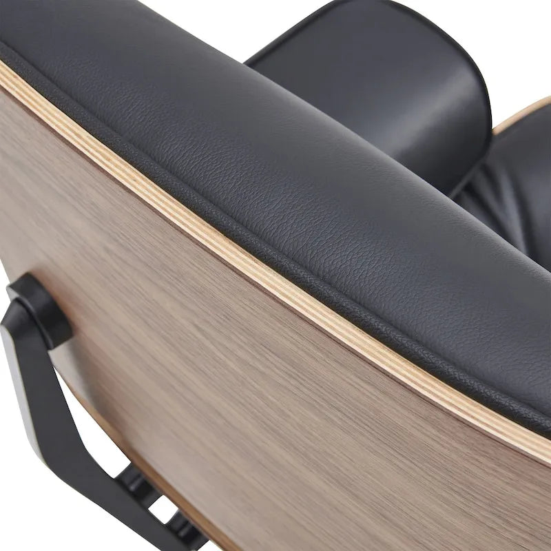 Ensemble Fauteuil et Ottoman en Cuir Véritable Style Mid-Century Moderne