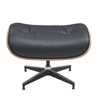 Ensemble Fauteuil et Ottoman en Cuir Véritable Style Mid-Century Moderne