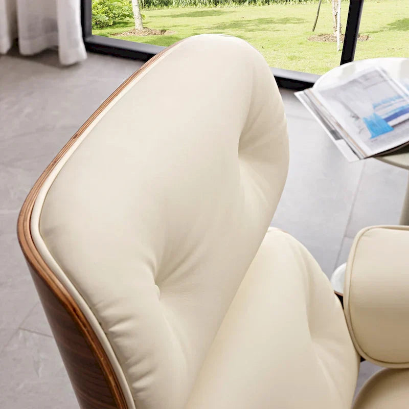 Ensemble Fauteuil et Ottoman en Cuir Véritable Style Mid-Century Moderne