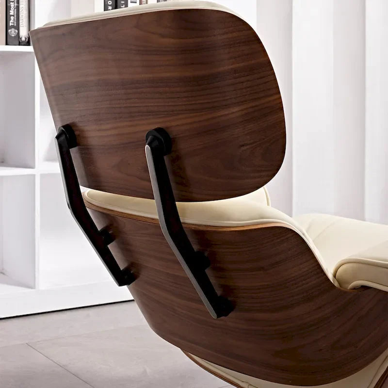 Ensemble Fauteuil et Ottoman en Cuir Véritable Style Mid-Century Moderne