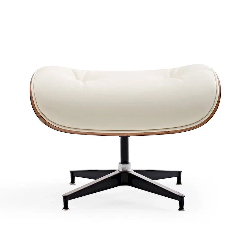 Ensemble Fauteuil et Ottoman en Cuir Véritable Style Mid-Century Moderne