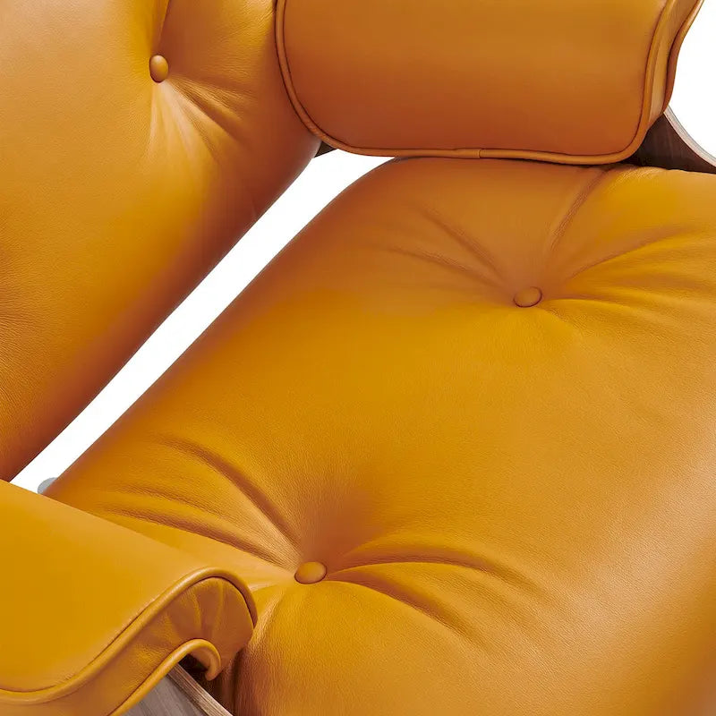 Ensemble Fauteuil et Ottoman en Cuir Véritable Style Mid-Century Moderne