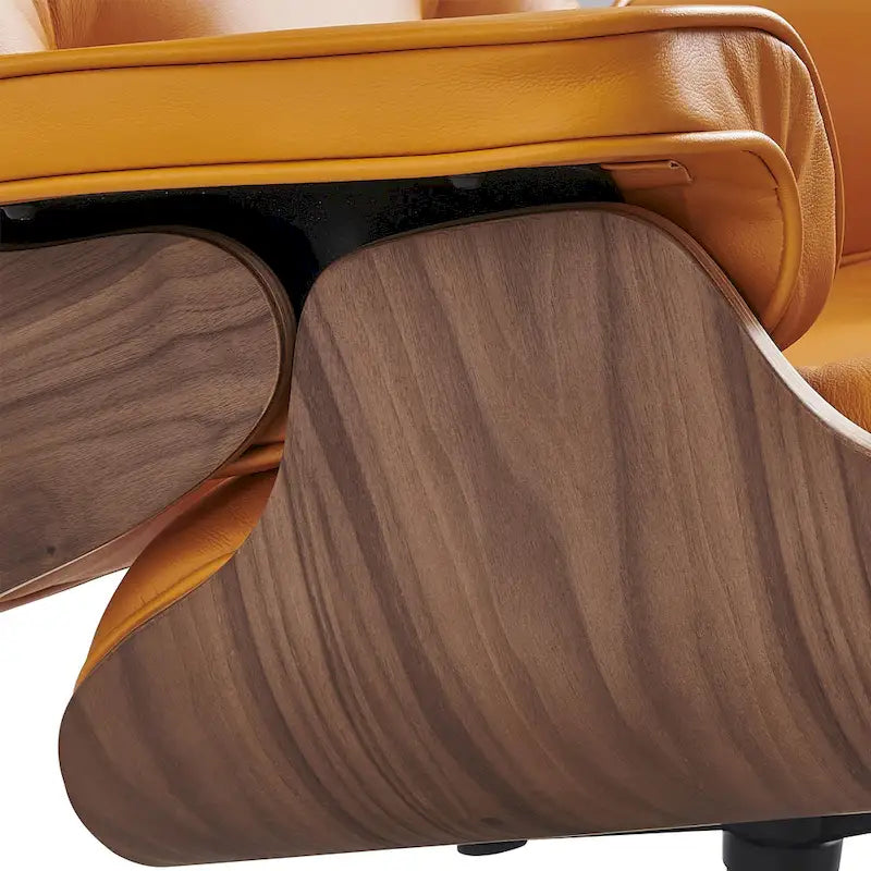 Ensemble Fauteuil et Ottoman en Cuir Véritable Style Mid-Century Moderne