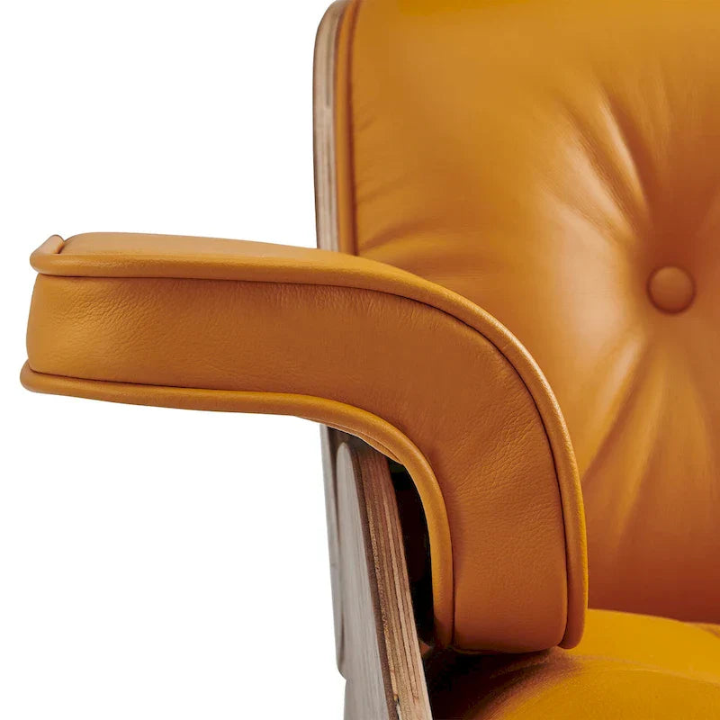 Ensemble Fauteuil et Ottoman en Cuir Véritable Style Mid-Century Moderne