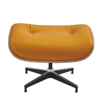 Ensemble Fauteuil et Ottoman en Cuir Véritable Style Mid-Century Moderne