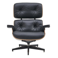 Ensemble Fauteuil et Ottoman en Cuir Véritable Style Mid-Century Moderne